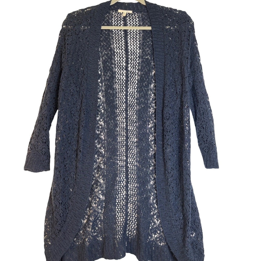 Maurice's Navy Open-Knit Cardigan Sweater Med Boho Cottagecore‎ Coastal Layering